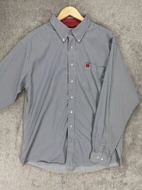 Cinch Button Down Shirt Men’s L Black White Pinstripe Long Sleeve Western
